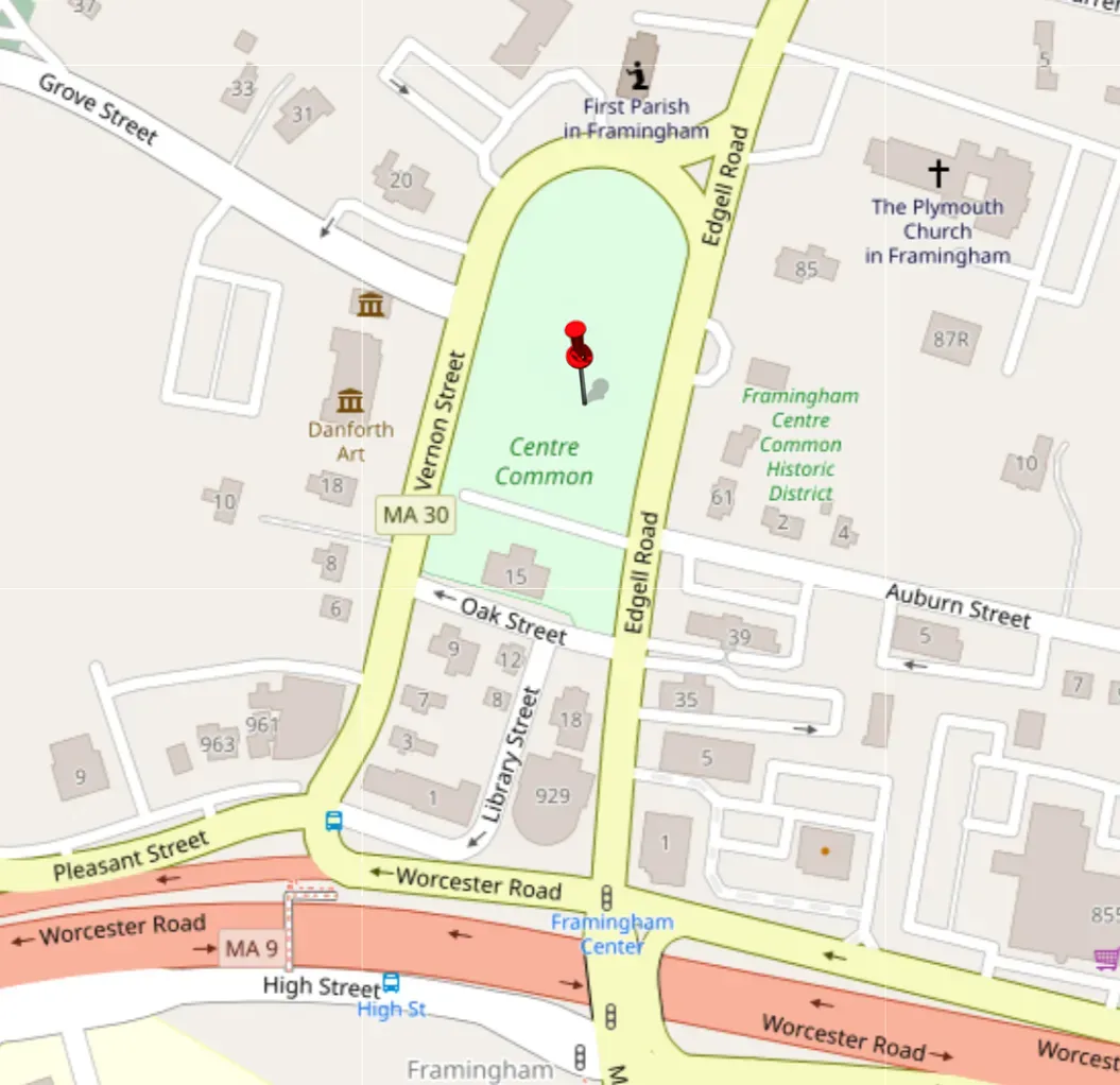 Map of the Framingham Centre Common location